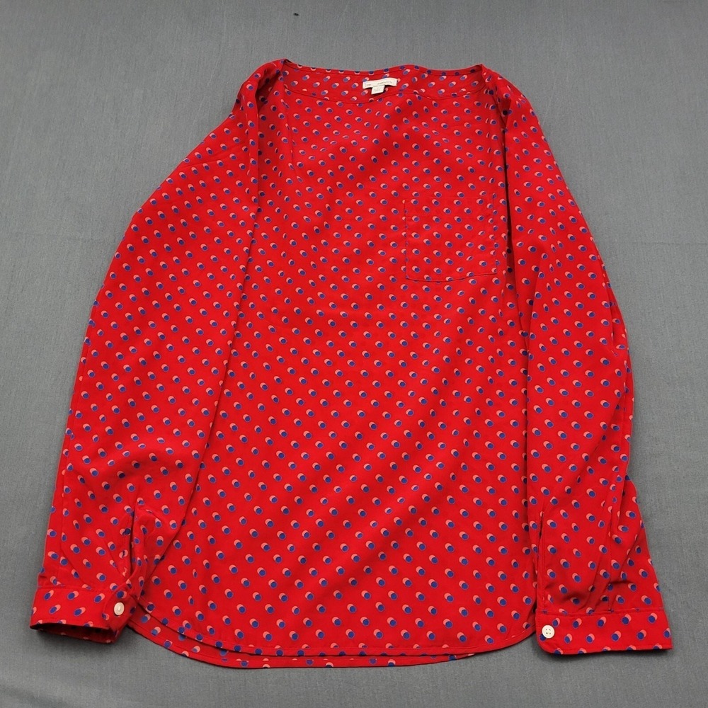 Gap Womens Red Blue Polka Dot Boat Neck Long Sleeve Blouse Top Size S Small